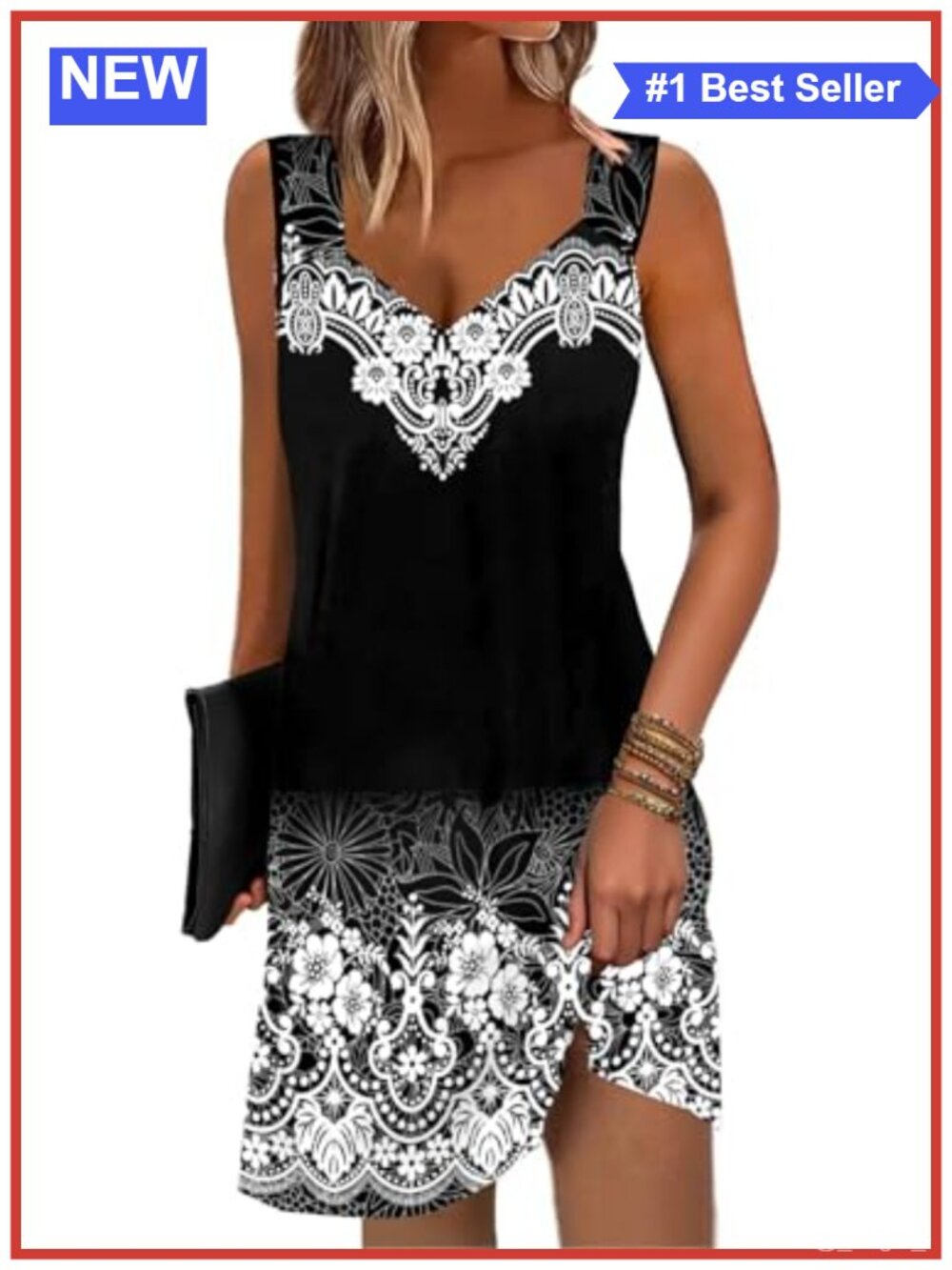 SAUKOLE Women's Summer Tank Dress V-Neck Sleeveless Floral Sundress